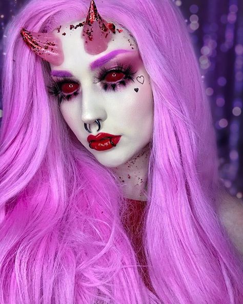 Poison Nightmares, Pink Demon, Demon Makeup, Goth Beauty, Stage Makeup, Sfx Makeup, Halloween Makeup Looks, Pink Makeup, Gothic Beauty