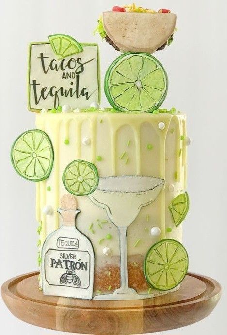 Cocktail Themed Cake, Clase Azul Cake, Cocktail Cake Design, Margarita Cake Design, Casamigos Birthday, Mojito Cake, Mexican Themed Cakes, Margarita Cake, Mexican Cake