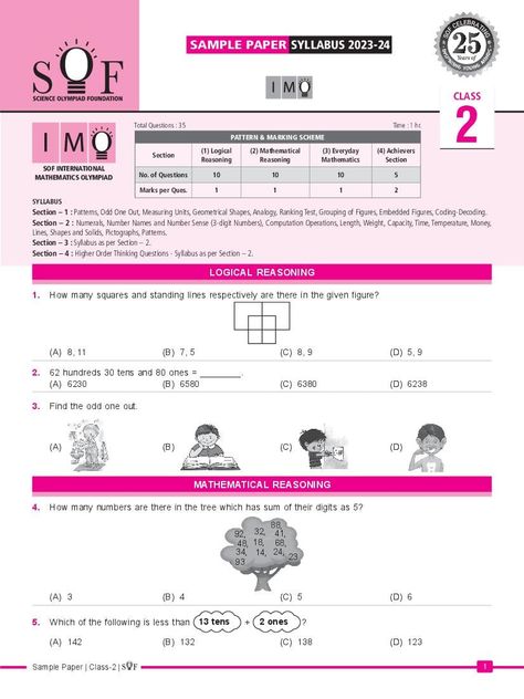 SOF IMO Sample Paper 2024 Class 2 Class 1 Maths, Olympiad Exam, Worksheet For Class 2, Math Olympiad, Worksheets For Class 1, Maths Paper, Maths Exam, Bookmarks Kids, Sample Paper