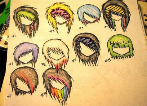 If only you could draw your hair and it'd magically be that way <3 Colored Hair Styles, Emo Scene Art, Scene Kid Art, Hellboy Tattoo, Scene Emo Art, Emo Hairstyles, Emo Scene Hair, Emo Love, Hairstyles Art