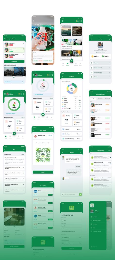 Recycling Mobile App :: Behance Mobile App Portfolio Design, Recycling App Design, Eco App Design, Green App Design, Moodboard App, App Green, App Wireframe, Sales App, Agriculture Design