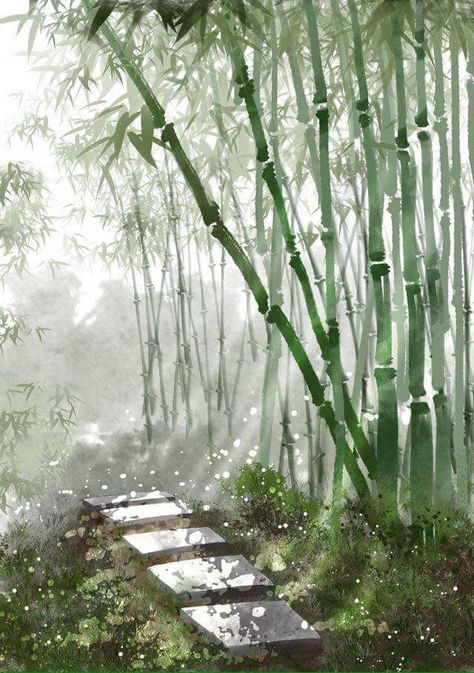 Chinese Watercolor Landscape, Chinese Watercolor, Bamboo Trees, Story Edit, Chinese Art Painting, Bamboo Art, 수채화 그림, Watercolor Landscape Paintings, Art Japonais