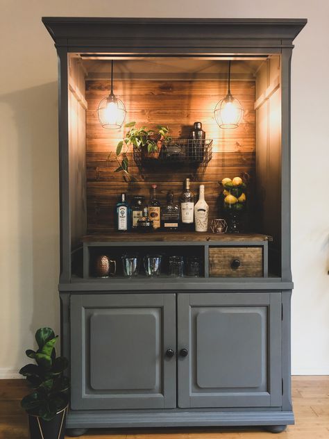 DIY armoire bar Bar Made From Armoire, Diy Bar Armoire, Armoire Repurpose Bar, Armoire To Bar Makeover, Diy Coffee Bar From Armoire, Coffee Bar Dresser Diy, Armoire Turned Into Bar, Armoire Bar Ideas, Diy Armoire Coffee Bar