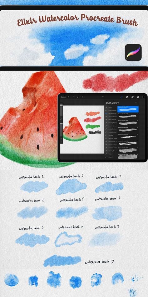 Elixir Watercolor Procreate Kit Procreate Hacks, Procreate Brushes Download, Procreate Downloads, Ipad Watercolor, Procreate Artwork, Watercolor Procreate, Digital Art Supplies, Texture Watercolor, Procreate Watercolor