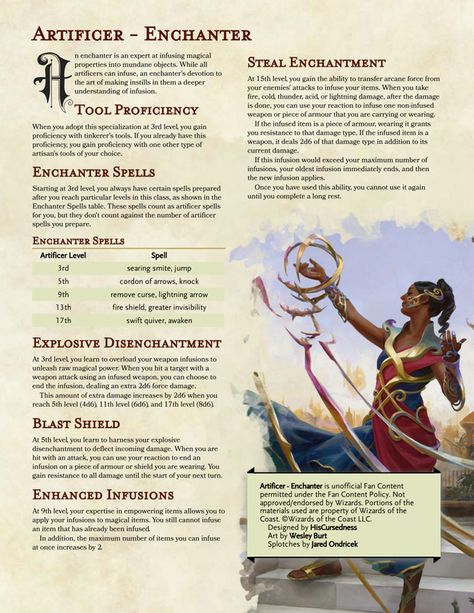 Artificer Subclass 5e, Dnd 5e Artificer, Dnd Classes Homebrew, Draconic Sorcerer Dnd, Dnd Idea, Ranger Dnd, D D Classes, Dnd Classes, Dnd Races