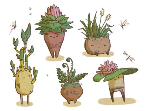 Cool Plant Drawings, Plants Cute Drawing, Plant Cute Drawing, Plant People Drawings, Cute Plant Character, Plant Monster Art, Cute Plants Drawing, Plant Person Character, Cute Plant Drawings