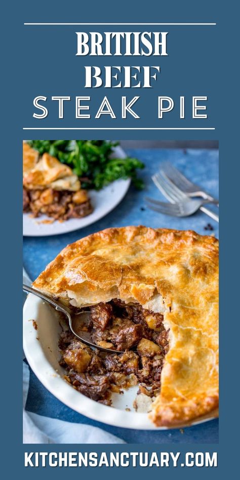 Indulge in the comforting warmth of a classic British Beef Steak Pie. This hearty dish features tender braising beef, flavorful onions, and potatoes enveloped in a golden, flaky pastry. Slow-cooked to perfection and finished in a crispy crust, each bite offers a rich blend of savory goodness. Perfect for family dinners or cozy gatherings, it’s a true culinary delight. Steak And Liver Pie, Individual Steak Pies, Steak And Onion Pie Recipe, Scottish Beef Pie, Steak And Ale Pie Recipe, Steak And Kidney Pie Recipe British, Individual Beef Pot Pies, Steak And Onion Pie, Beef Pie Filling