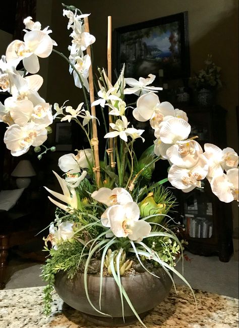 Elegant Orchid Arrangements, Silk Orchids Arrangements, Blooming Succulents, Orchid Flower Arrangements, Brown Living Room Decor, Large Flower Arrangements, Flower Arrangement Designs, Artificial Floral Arrangements, Orchid Arrangements