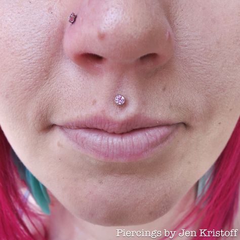 Philtrum and nostril piercings with pink gems!  Jewelry by Neometal Pink Medusa Piercing, Philtrum Piercing, Medusa Piercing, Facial Piercings, Pink Gem, Gem Nails, Pink Diamond, Body Mods, Pretty Makeup