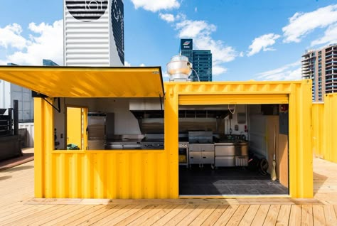 Spike Gjerde’s Sandlot Brings Beach Dining to Baltimore - Eater DC Container Kitchen Design, Shawarma Restaurant, Shipping Container Store, Container Concept, Food Containers Design, Shipping Container Storage, Ice Shop, Shipping Container Architecture, Container Restaurant