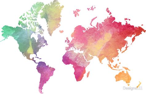 Watercolor World by Designs111 Playroom Mural, World Map Sticker, World Sticker, School Labels, Rainbow Wallpaper, Macbook Wallpaper, Design Posters, Rainbow Stickers, Diy Phone