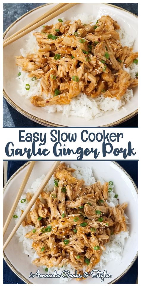 Pulled Pork And Rice Recipes, Shredded Pork And Rice Recipes, Slow Cooker Sweet Ginger Pork Chops, Recipes With Pork Chunks, Pork And Rice Recipes, Pork Bites, Crockpot Pork Roast, Pork Crockpot Recipes, Slow Cooker Recipes Pork