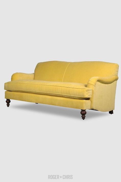 English Sofa, English Roll Arm Sofa, Pencil Shavings, Blue Kitchen Decor, Living Space Decor, Yellow Sofa, Yellow Chair, Yellow Home Decor, Rolled Arm Sofa