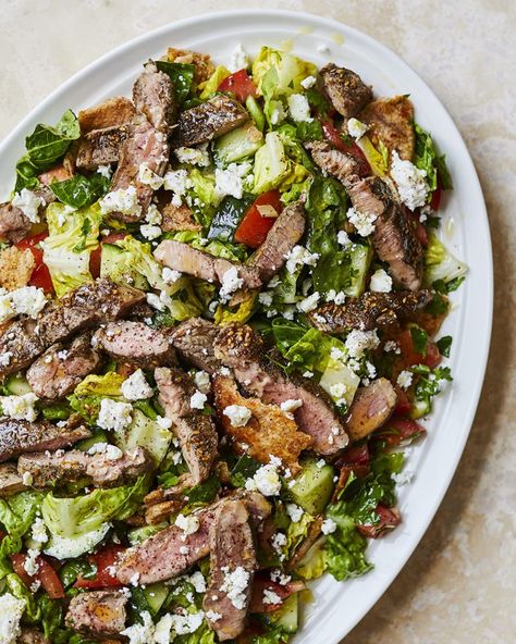 Za’atar lamb chopped salad Lamb Steak Recipes, Filling Salad Recipes, Lamb Casserole, Lamb Salad, Warm Salad Recipes, Lamb Steaks, Lamb Kebabs, Spiced Butter, Healthy Lunch Snacks