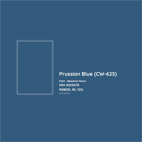 HEX #325A7D Prussian Blue (CW-625) Paint Benjamin Moore - Color Code Prussian Blue Benjamin Moore, Paint Benjamin Moore, Paint Color Codes, Rgb Color Codes, Hexadecimal Color, Choosing Paint Colours, Rgb Color Wheel, Monochromatic Color Palette, Choosing Paint