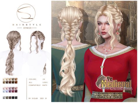 Sims 4 Medieval, Medieval Female, Curly Braid, Medieval Hair, Sims 4 Curly Hair, Medieval Hairstyles, Sims Medieval, Medieval Clothes, Pelo Sims