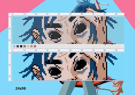 2D - The gorillaz Gorillaz Fan Art, Gorillaz Art, Pixel Art Templates, Pixel Art Grid, Tapestry Crochet Patterns, Minecraft Pixel Art, Seed Bead Patterns, Pixel Art Design, Beaded Cross Stitch