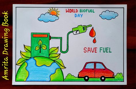 Video Tutorial uploaded on Amrita Drawing Book Channel. Subscribe for more creative Videos and School Projects #world #biofuel #drawing #poster #amritadrawingbook Save Fuel Poster Drawing, Save Fuel Poster, Subject Drawing, Environment Drawing, Save Water Poster Drawing, Save Water Poster, Drawing Activity, Creative Videos, Drawing Poster