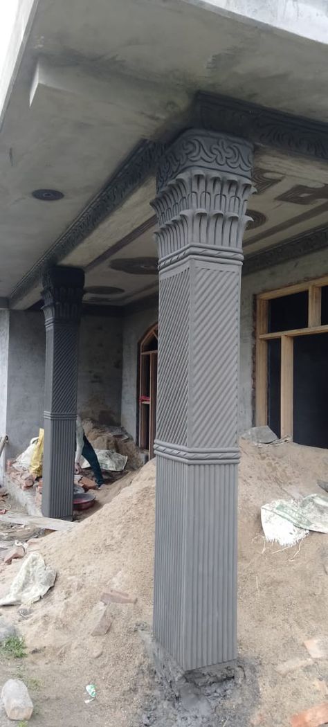 Modern House Front Pillar Design, Pilar Design Columns, Round Pillar Design Interior, Pillar Design Exterior Entrance, Column Design Exterior, Pillar Design Interior Modern, Pilar Design, Square Pillar Design, Pillar Design Interior