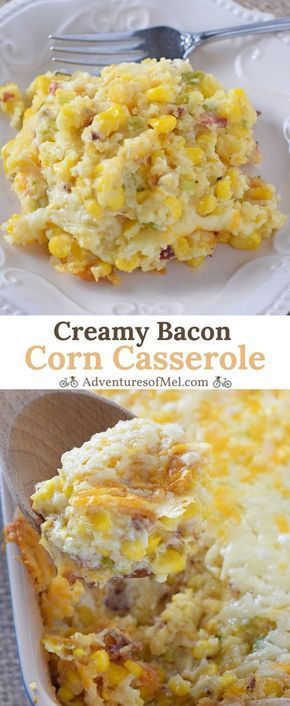 Creamy Bacon Corn Casserole, made with simple ingredients like cream cheese and cornbread mix. So delicious, one of my family's favorite side dish recipes! Bacon Corn Casserole, Corn Cassarole, Cornbread Jiffy, Banquet Meals, Recipe Vegetables, Recipe Casserole, Bacon Corn, Corn Side Dish, Corn Casserole Recipe