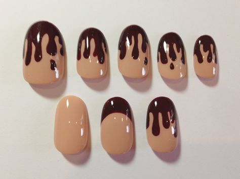 chocolate dripping nails!! Nails For 12 Yrs Old, Nails For 12, Dripping Nails, Dripping Chocolate, Chocolate Dripping, Chocolate Nails, Catwalk Design, Drip Nails, Chocolate Drip