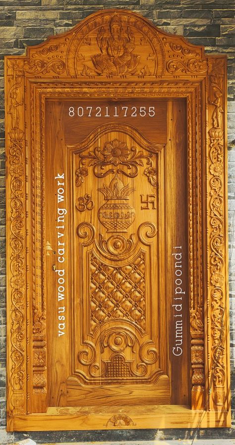 Main Door Frame Design Entrance, Main Door Frame Design, Teak Wood Main Door Design, Door Frame Design, House Door Design, Single Main Door Designs, Main Door Design Photos, Teak Doors, Pooja Door