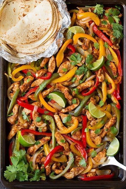 Sheet Pan Fajitas | Cooking Classy Make homemade tortillas.Either gf corn masa or crushed pork rind Chicken Fajitas Oven, Easy Chicken Fajitas, Resep Salad, Pan Chicken Fajitas, Sheet Pan Meals, Cooking Classy, Pan Dinners, Pan Recipes, Pan Meals