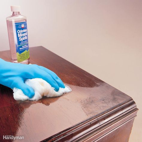 If the finish on your furniture or woodwork is dull and murky, it may need refinishing. But before you take on that project, take a tip from furniture restorers and clean it with mineral spirits. Mineral spirits—sometimes labeled Clean Air Conditioner, Shop Vacuum, Paint Thinner, Mineral Spirits, Car Wax, Storing Paint, Household Cleaning Supplies, Up House, Family Handyman