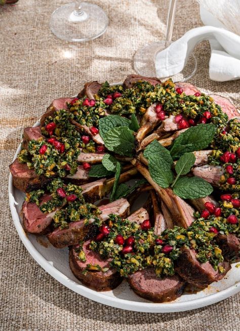 2 Catering Menu Ideas Dinner Parties, Christmas Lamb Dinner, Christmas Side Dishes For A Crowd, Greek Christmas Dinner, Christmas Supper Ideas, Supper Club Menu Ideas, Winter Dinner Party Menu Ideas, Pistachio Gremolata, Lamb Sides