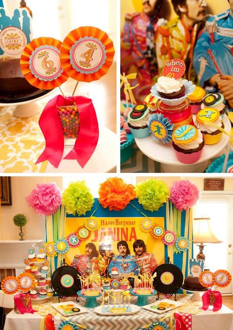 Kara's Party Ideas Beatles "When I'm 64" Birthday Party | Kara's Party Ideas Beatles Party Ideas, Submarine Party, Beatles Themed Party, Beatles Birthday Party, Beatles Theme, Beatles Birthday, Beatles Party, Birthday Cake For Mom, 64th Birthday