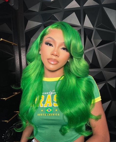 pretty & unique buss down wig. follow for more content. Lime Green Wig, Creative Hair Color, Green Wig, Hot Hair Styles, Human Virgin Hair, Colored Wigs, Dope Hairstyles, Hair Inspiration Color, Straight Human Hair