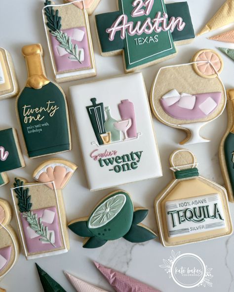 21st birthday fun! 💕 #21birthday #birthdaycookies #21stbirthdaycookies #tequilacookies #champagnecookies #limecookies #decoratedsugarcookies #decoratedcookies #royalicing #royalicingcookies #royalicingart 21st Bday Cookies, Senior Cookies, 21 Birthday Cookies, 40th Cookies, 21st Cookies, 21st Birthday Cookies, Mint Sugar Cookies, Birthday Cookies Decorated, 2024 Cookies