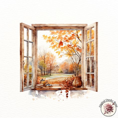 Window Clipart, Autumn Halloween, Fall Wall Art, Welcome Fall, More Design, Fall For You, Open Window, Scrapbook Stickers, Fall Leaves