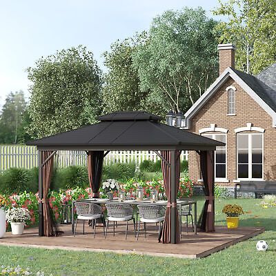 12'x10' Outdoor Hardtop Gazebo with Galvanized Steel Top & Aluminum Frame, Brown 196393160923 | eBay Permanent Gazebo, Hot Tub Gazebo, Aluminum Gazebo, Hardtop Gazebo, Patio Curtains, Steel Roofing, Gazebo Canopy, Outdoor Gazebos, Patio Backyard