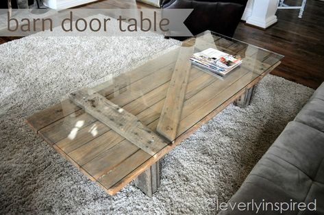 barn door table with glass on top Barn Door Tables, Door Coffee Tables, Old Barn Doors, Door Table, Old Wooden Doors, Barn Wood Projects, Doors Repurposed, Old Door, Old Doors