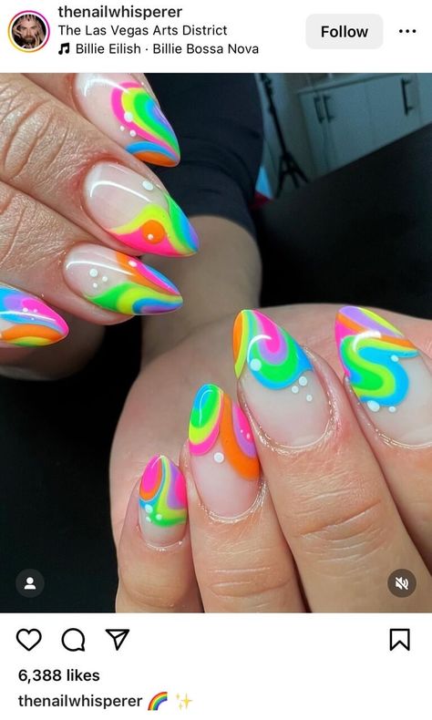 10 Rainbow Nail Art Ideas to Try for Pride Month in 2023 | PERFECT Neon Abstract Nails, 80s Nail Art, Groovy Nail Art, Getting Nails Done, Easter Spring Nails, 2016 Nails, Red And Silver Nails, Uñas Soft Gel, New Nail Ideas