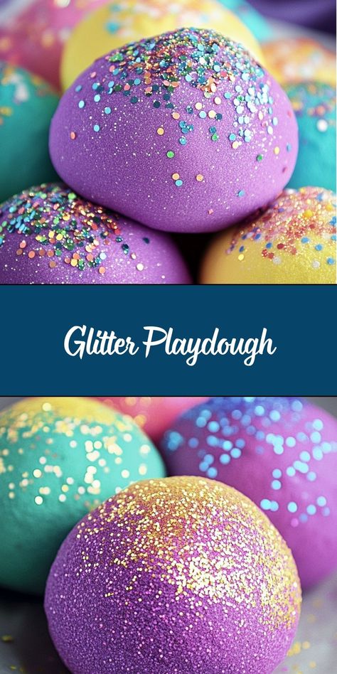 This Glitter Playdough is soft, sparkly, and super fun to make! It's a kid-friendly, non-toxic, and easy DIY craft that provides hours of sensory play. Made with simple household ingredients, this homemade playdough is perfect for creative play, party favors, or holiday-themed crafts. Glitter Crafts For Kids, Frozen Playdough, Glitter Playdough, Playdough Creations, Neon Food Coloring, Homemade Glitter, Playdough Party, Playdough Ideas, Homemade Playdough Recipe