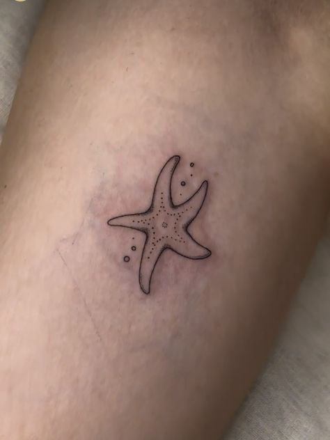 Simple Marine Tattoos, Starfish Outline Tattoo, Starfish Behind Ear Tattoo, Mini Starfish Tattoo, Small Ocean Tattoos For Women, Capri Tattoo, Tiny Starfish Tattoo, Star Fish Tattoos, Small Starfish Tattoo