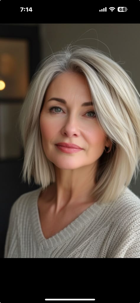 Middle Age Bob Haircut, Mid Length Blonde Hair Over 40, Blonde Hair For Women Over 50 Mid Length, Women’s Medium Length Haircut Blonde, 2024 Blonde Hair Trends Medium Length, Angled Haircut, Choppy Bob Hairstyles For Fine Hair, Straight Hairstyles Medium, Medium Layered Haircuts