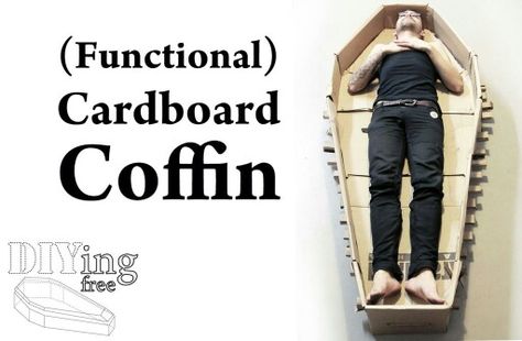 Fun Coffin Out Of Cardboard, Cardboard Coffin, Creepy Halloween Props, Homemade Halloween Decorations, Halloween Coffin, Diy Techniques, Cnc Projects, Homemade Halloween, Diy Cardboard