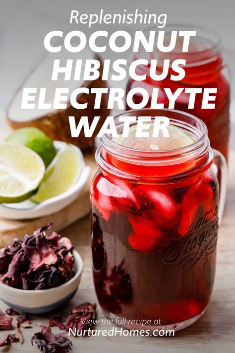 Coconut Hibiscus Electrolyte Water for Post-Workout Recovery - Nurtured Homes Hibiscus Recipes, Hibiscus Recipe, Electrolyte Water, Coconut Hibiscus, Flavored Waters, Tea Drink Recipes, Detox Waters, Infused Water Recipes, Electrolyte Drink