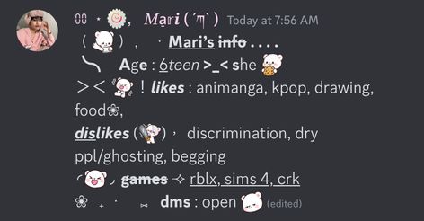 made by mari, dc in profile bio.. !! a quick srvr intro. #1cyllen Tumblr Intro Post, Intro Templates Discord, Kpop Discord Layout, Discord Intro Template, Discord Server Rules Ideas, Discord Bio Ideas, Discord Server Roles Ideas, Scene Core Wallpaper, Disc Ideas