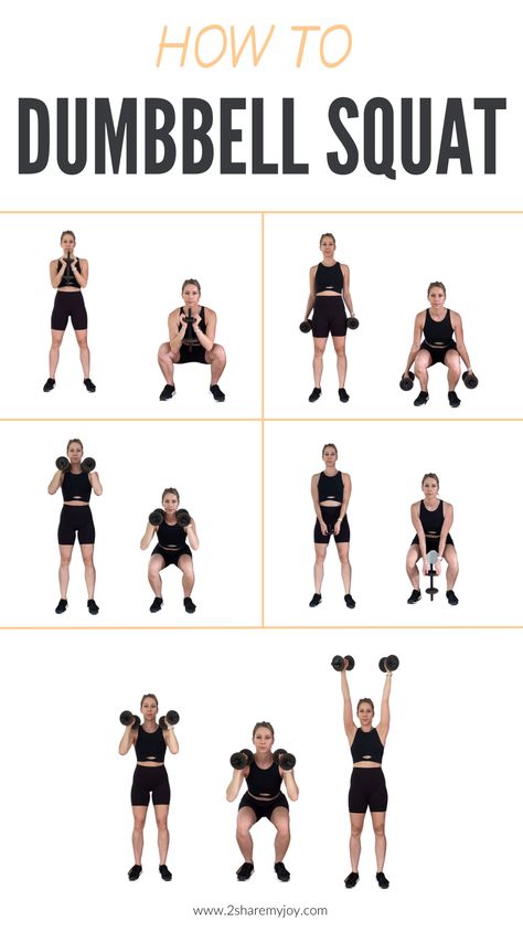 Dumbbell Squat - Everything you need to know - 2sharemyjoy.com Dumbell Squats, Squat Routine, Dumbbell Only Workout, Dumbbell Squat, Weighted Squats, Dumbell Workout, Squat Challenge, Ride The Wave, Increase Muscle Mass