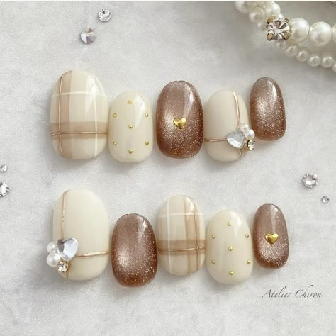 Brown Press On Nail Designs, Korean Winter Nails, Tokyo Nails, Pretty Short Nails, November Nails, Nail Polish Art, Pretty Nail Designs, Japanese Nails, Cute Gel Nails