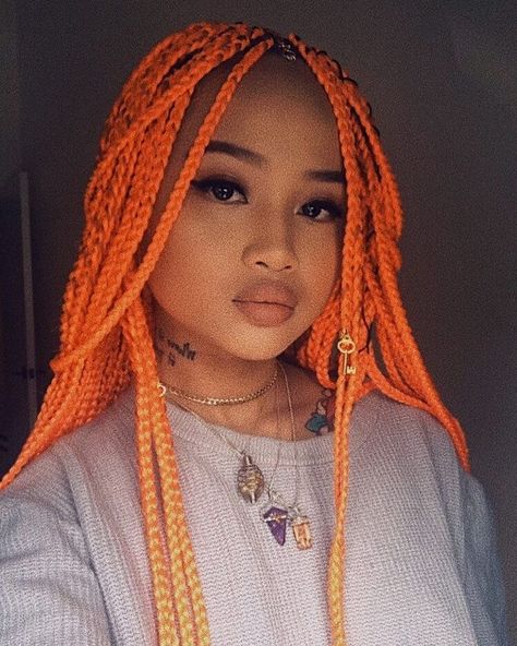 #braids #braidstyles #braidedhairstyles #braidedhair #braiding #braidinghair #braidinglife #braidart #braidedhairstylesart #boxbraids #boxbraidhair #boxbraidshairstyles #boxbraidsandheadwraps #boxbraidsstyling #orange #orangehair #neonhair Colored Box Braids, Side Braid Hairstyles, Crochet Box Braids, Colored Braids, Long Hair Wedding Styles, Cornrow, Hair Images, African Braids, Braided Hairstyles For Black Women