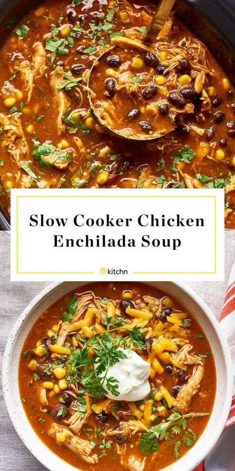 Slow Cooker Kip, Slow Cooker Chicken Enchilada Soup, Chicken Enchilada Soup Recipes, Enchilada Soup Recipe, Simple Crockpot, Slow Cooker Enchiladas, Chicken Enchilada Soup, Enchilada Soup, Slow Cooked Meals