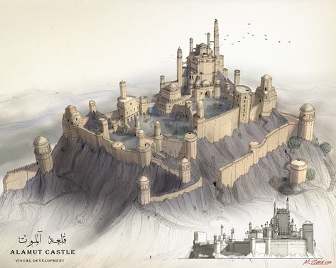 Alamut Castle, Fortress Concept Art, Castle Concept Art, Mountain Fortress, Fantasy Fortress, Mountain Castle, Tank Drawing, Castle Floor Plan, The Possession