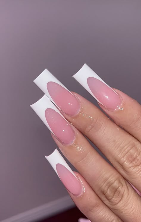 Matted French Tip Nails, French Tips Square Long, Soft Pink Square Nails, Baddie Nails Instagram Long, Simple Square Acrylic Nails, Girly Nails Acrylic, Deep French Tip, French Nails Long, Pink And White Nails