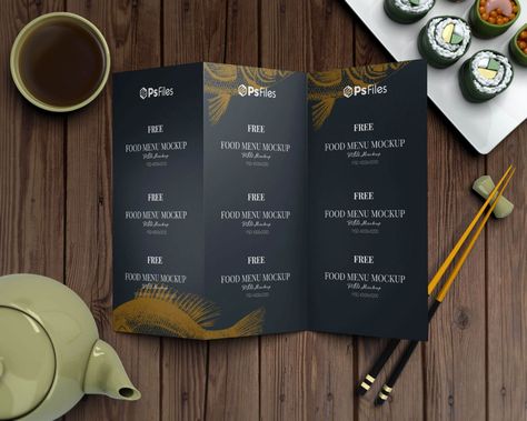 Free Tri-Fold Restaurant Food Menu Mockups 3 PSD Set PsFiles Juice Menu Design, Menu Mockup Free, Juice Menu, Food Ice Cream, Sushi Menu, Pages Design, Menu Card Design, Menu Mockup, Foil Business Cards