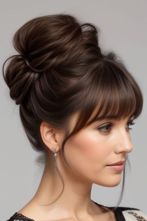 Bridal Hair Bangs, Wedding Updo With Bangs, Hairstyles W Bangs, Northern Lights Hair, Updo Hairstyles With Bangs, Boho Updo Hairstyles, Braids Man, Mid Length Hair With Bangs, Fine Hair Updo